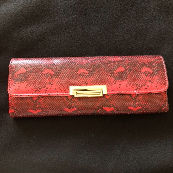 BCBGeneration Red Snake Print Faux Leather Clutch - Picture 1 of 6